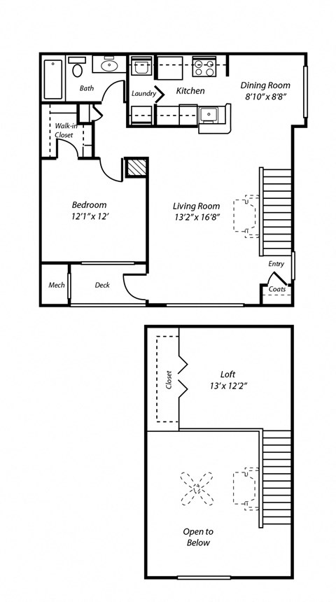 Floor plan for 1 bed, 1 bath, 1177 sqft
